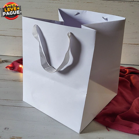 5 Sacolas Grandes 26x26x30cm com Alça de Gorgurão - Branca - comprar online
