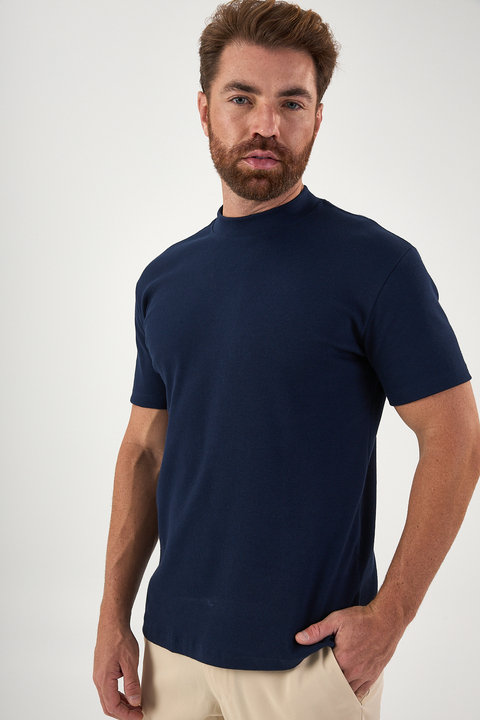Camiseta Gola Média Canelada | Marinho - comprar online
