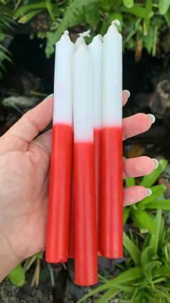 Vela Palito 18 cm - Branco e Vermelho