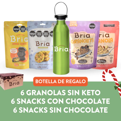 Combo Navidad 6 snacks sin chocolate + 6 snacks con chocolate + 6 granolas sin keto + 1 BOTELLA DE REGALO - comprar online