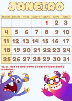 Arquivo digital Calendário 2026 Monstrinhos Vertical na internet
