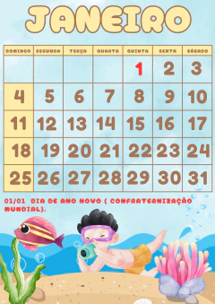 Arquivo digital Calendário 2026 Fundo do mar Vertical na internet