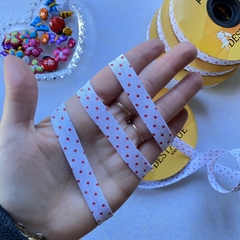 Viés Destaque Fino Poá Branco com vermelho (24mm)