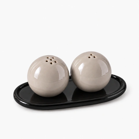 Set Salero y Pimentero Sphere Beige y Negro