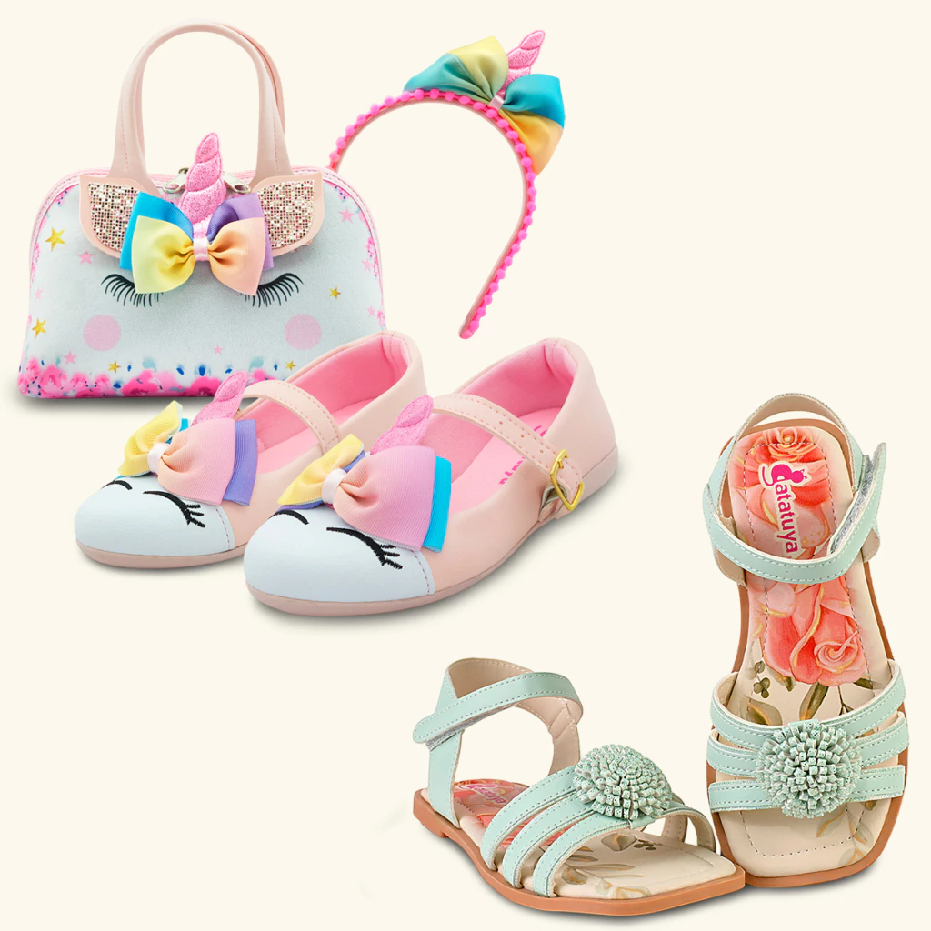 Kit Sapatilha Infantil Unicórnio Bolsa E Tiara E Sandália Infantil Menina