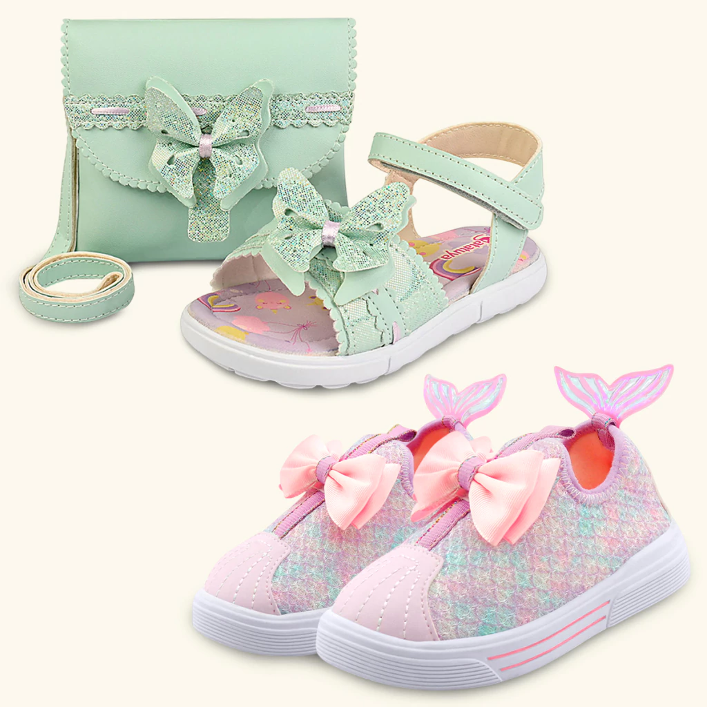 Kit Sandália Menina Com Bolsa Borboleta E Tênis Infantil Sereia
