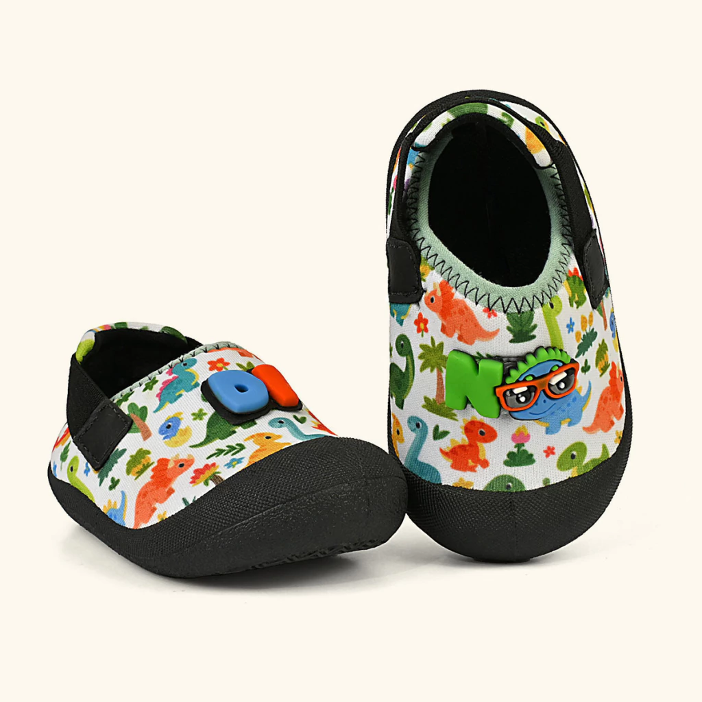 Tênis Slip On Bebê Babuche Infantil Menino Verão Antiderrapante Branco Colorido Dino