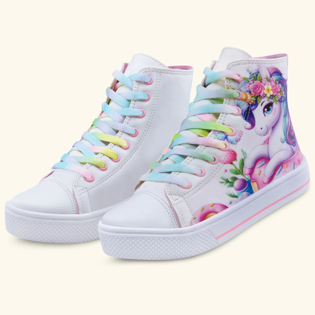 Tênis Botinha Unicórnio Menina Cano Alto Branco/Colorido