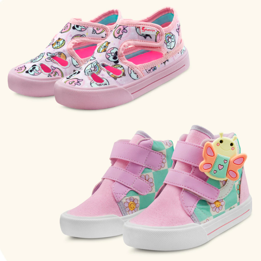 Kit 2 Pares Sandália Menina Papete Rosa E Tênis Infantil Colorido Borboleta Gatatuya