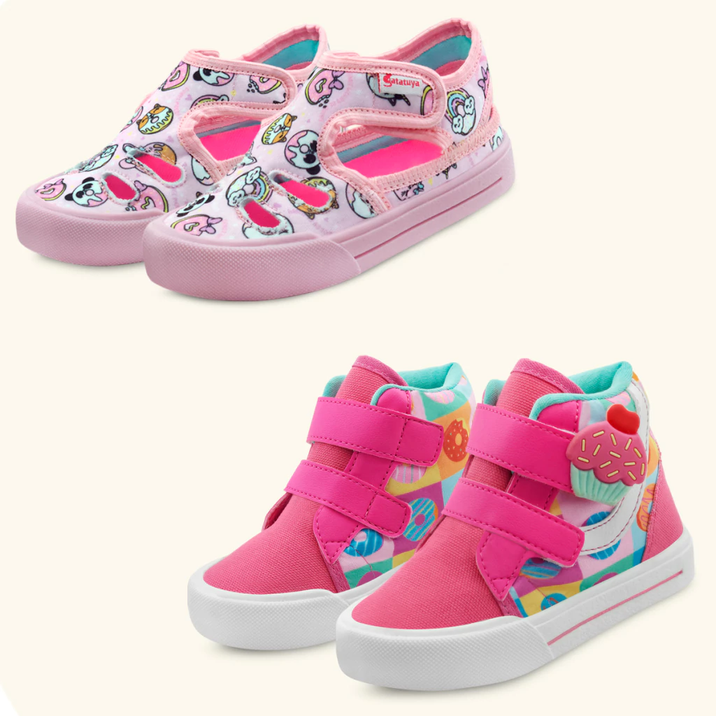 Kit 2 Pares Sandália Papete Infantil Donuts e Tênis Menina Pink Cupcake
