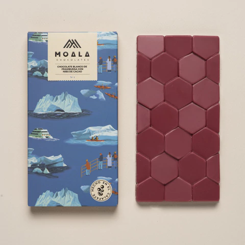 Tableta choco blanco y frambuesa con nibs de cacao - comprar online