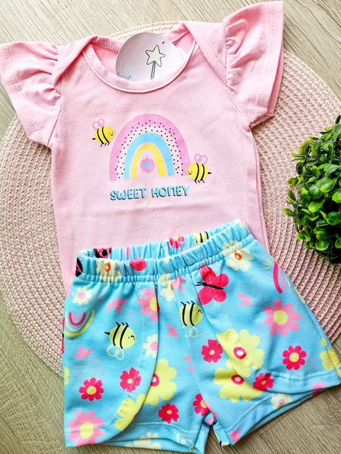 Conjunto Bebê Arco Íris Rosa e Azul Rollu