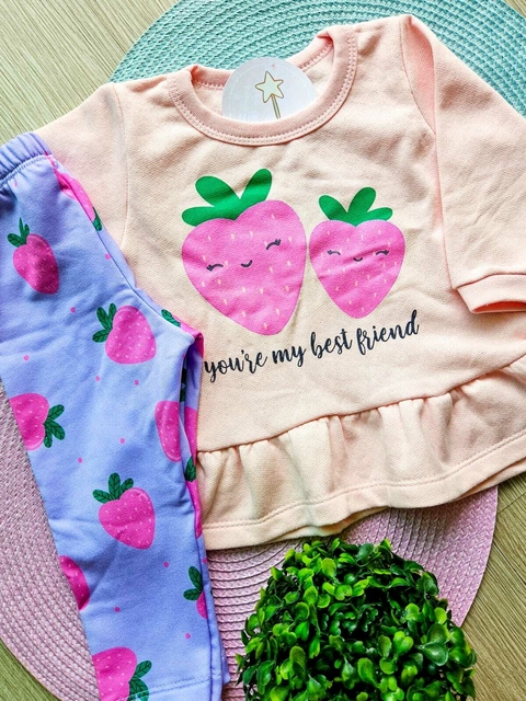 Conjunto Bebê Moletom Peluciado Morango Rosa e Lilás - comprar online