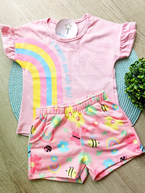 Conjunto Infantil Arco Íris Rosa Rollu