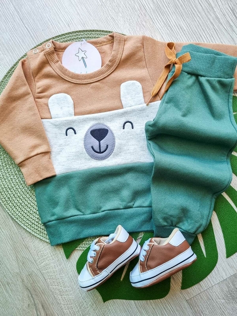 Conjunto Bebê Moletom Peluciado Urso Hrradinhos