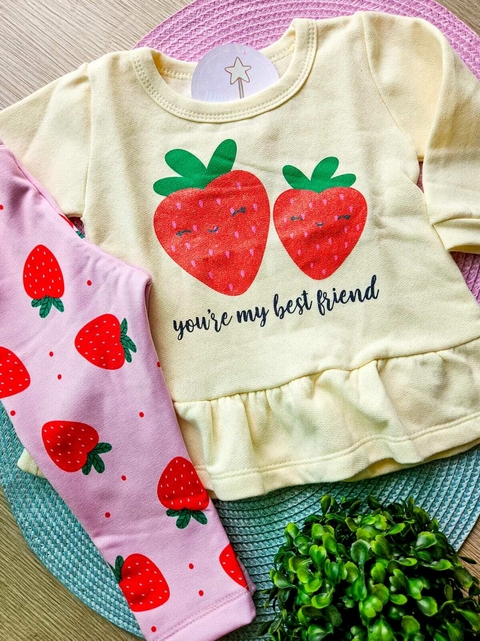 Conjunto Bebê Moletom Peluciado Morango Offwhite e Rosa - comprar online