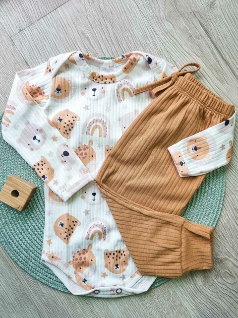 Conjunto Bebê Safari - Body e Calça Canelada