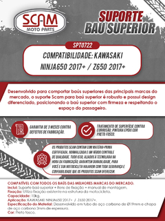Suporte Baú Superior Ninja650 Z650 2017+ Scam - Moto Coringa | Frete grátis para todo Brasil