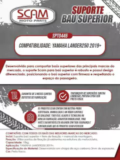 Suporte Baú Superior Yamaha Lander250 2019+ Scam - loja online