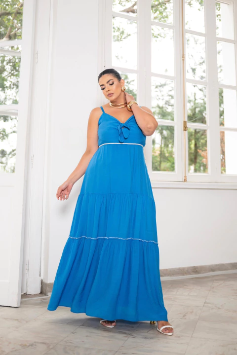 Vestido longo com alças e laço frontal- Divas Voga - comprar online