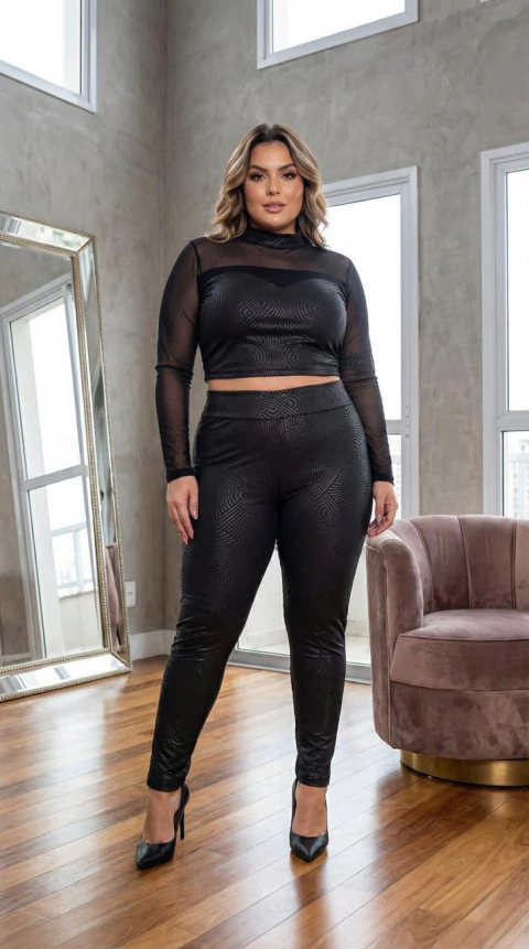 Conjunto feminino com manga longa e calça-Up gilrs