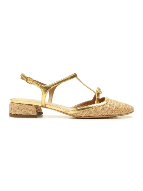Slingback Vicenza Panay Palha Couro Dourada