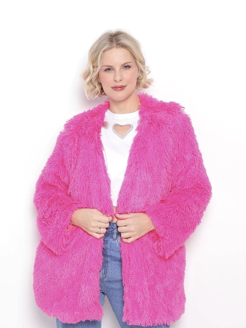 Casaco My Favorite Things Alongado Pelúcia Pink na Revoluse