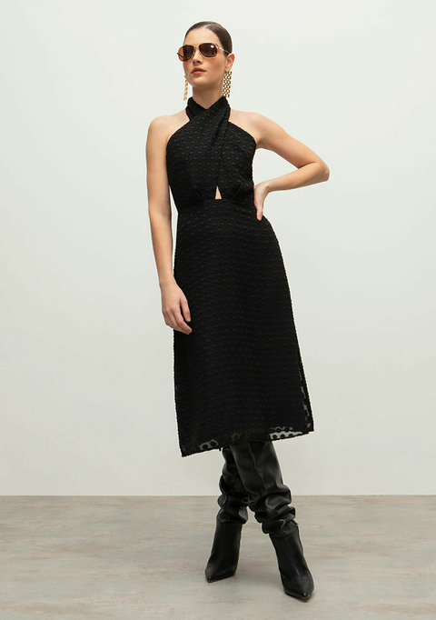 Vestido Iódice Midi Frente Única Amarração Tule - comprar online