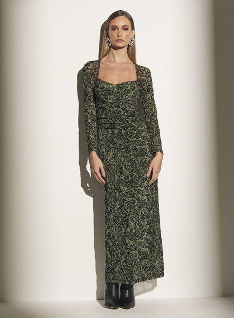 Vestido Sommer Longo Tule Bordado Estampado