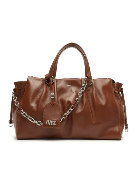 Bolsa Tote Arezzo Couro Marrom Cognac Grande Feminina na Revoluse