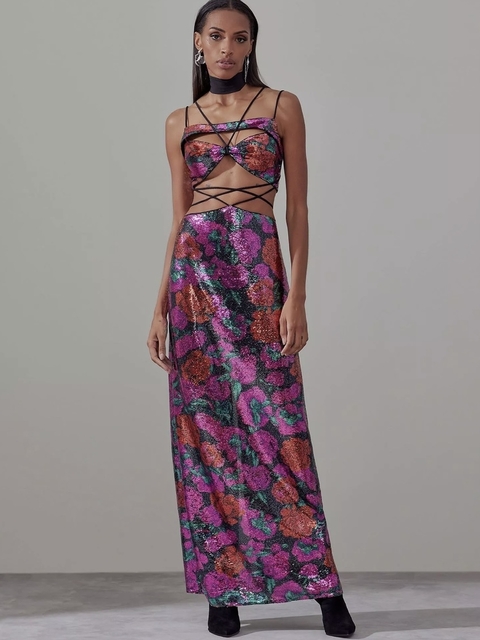 Vestido Amarante Longo Paetê na Revoluse