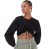 Blusa Animale de Tricoline Cropped Franzido Preta na Revoluse