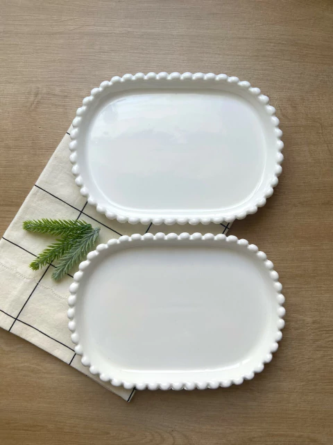 Kit 2 Mini Bandejas Porcelana Bolinha