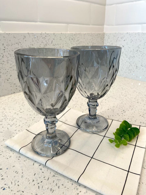 Jogo 6 taças de vidro diamond cinza 325 ml - Lyor