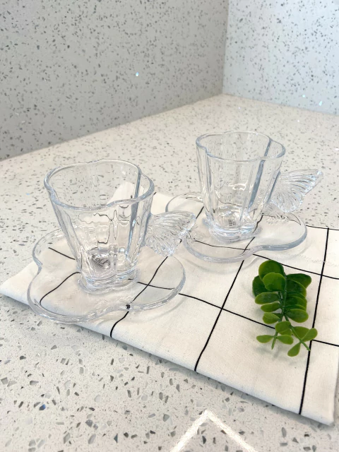 Conjunto 4 xícaras de café de vidro com pires Butterfly 80 ml - Wolff