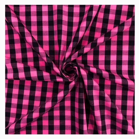 TECIDO TRICOLINE XADREZ FIO TINTO 100% ALGODÃO 1.50 MTS/LARG COR ROSA PINK METRO