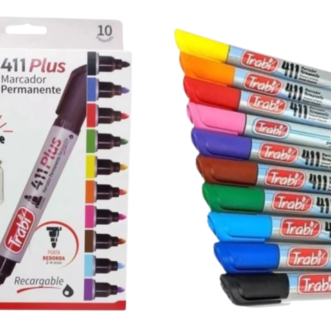 MARCADOR TRABI 411 PERMANENTE PTA. REDONDA ESTUCHE X10 UNI.