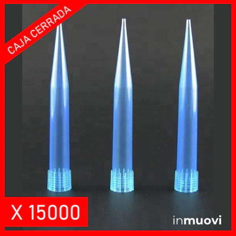 Tips azules con corona, 1000 uL, caja x 15000 unidades