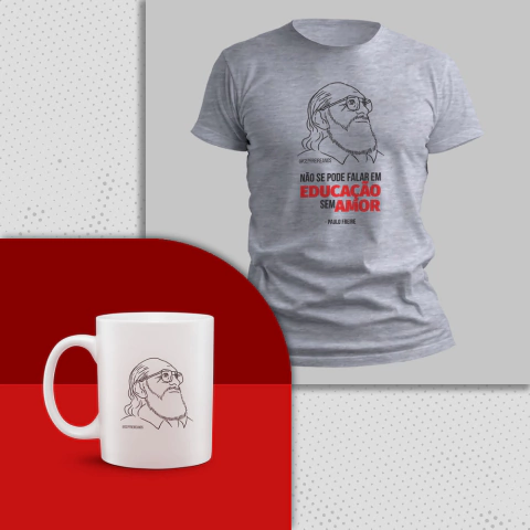 Kit Camiseta + Caneca Paulo Freire "Não se pode falar em educação sem amor" - comprar online
