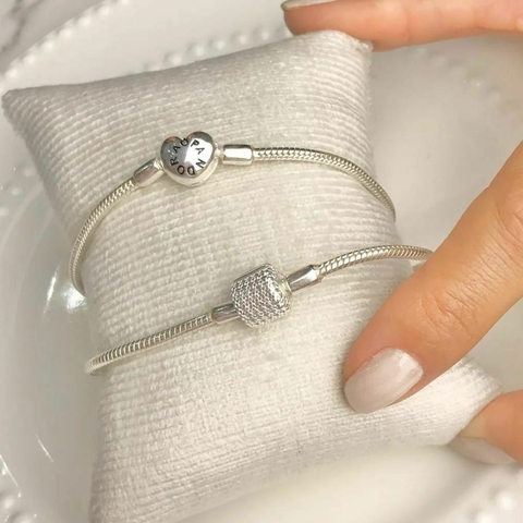 Pulseira Pandora Fecho Cravejado - Prata legítima 925