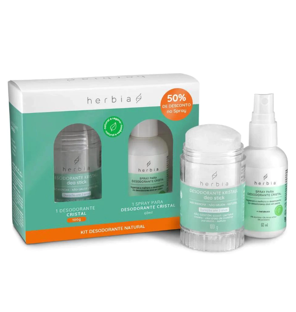 Desodorante Kristall Deo Stick 100g retrátil + Spray higienizante - Herbia