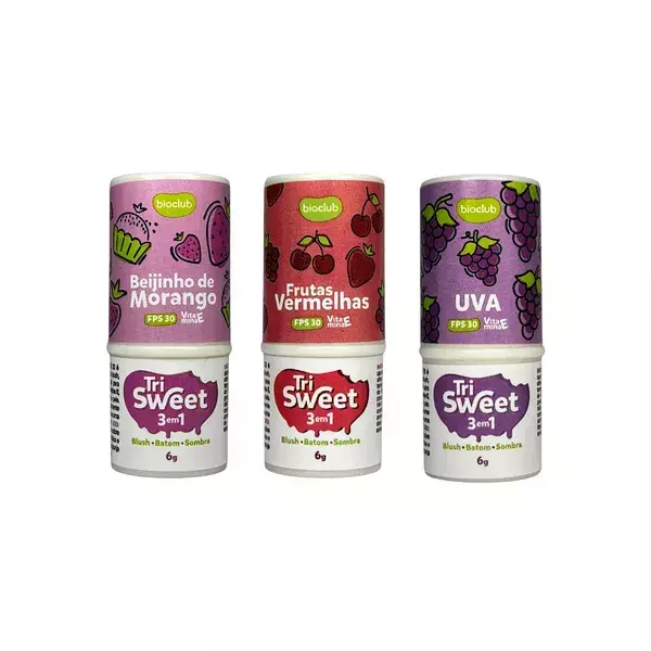 Tri Sweet Bioclub® - Blush - Batom - Sombra - Stick 3 em 1 com FPS 30