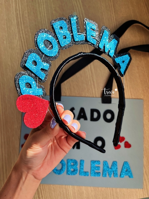 Tiara Problema Casados + Plaquinha Casal Carnaval - Trevo Papelarte