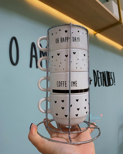Suporte 4 xícaras coffe corações