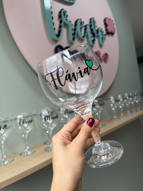Taça gin vidro 600ml personalizada com nome e coração - loja online
