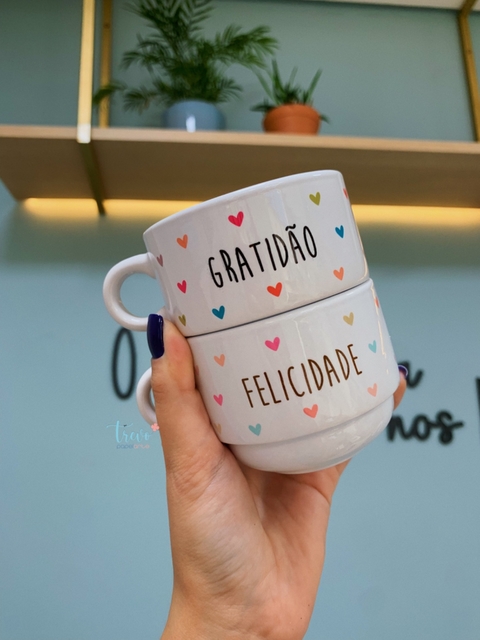 Suporte 4 xícaras palavras corações na internet