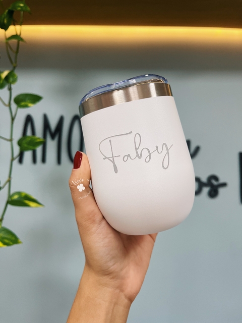 Copo cuia térmico 350ml personalizado aço inox com tampa vedação - Trevo Papelarte