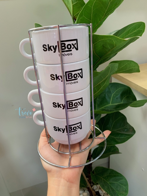 Suporte com 4 xícaras com logo empresa