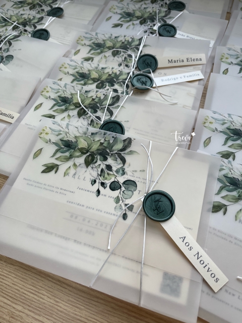 Convite lacre de cera com papel vegetal - Trevo Papelarte