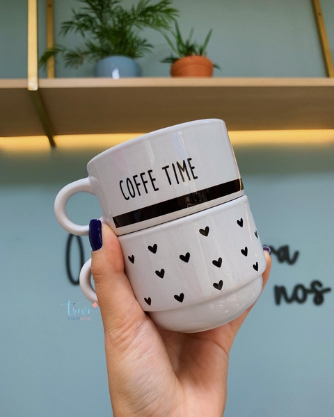 Suporte 4 xícaras coffe corações - comprar online